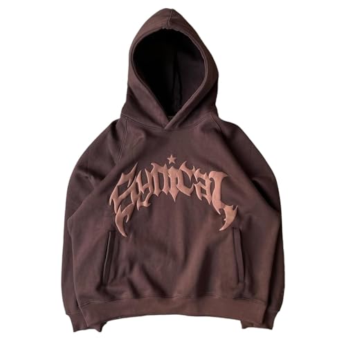Edelaura Damen Y2K Hoodie Rundhals Winter Kapuzenpullover mit Taschen Gothic Punk Langarm Kapuzensweatshirt Vintage Print Hoodie Lose Casual Top Trendige Streetwear von Edelaura