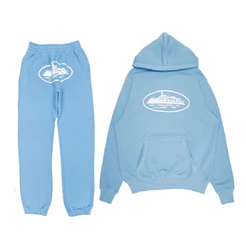Edelaura Herren Bedruckter Sportanzug Zweiteiliger Anzug Lockerer Langarm Kapuzenpullover mit Taschen Jogginghose Freizeitanzug Eleganter Jogginganzug Unisex Y2K Hip Hop Streetwear von Edelaura