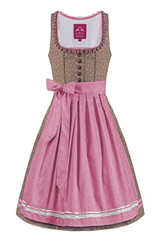 Edelheiss Damen Mini Dirndl 60er Taupe rosa Elinore 004126, Größe 38 von Edelheiss