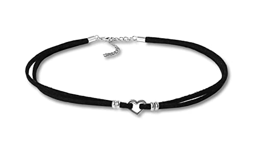 Choker Halskette Kreis | Unendlichkeit | Herz echt Sterling Silber 925 mit Velourleder Schwarz Halsband (Herz) von Edellis