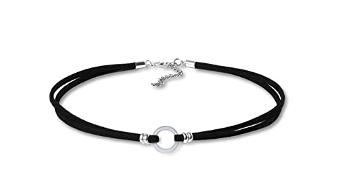 Choker Halskette Kreis | Unendlichkeit | Herz echt Sterling Silber 925 mit Velourleder Schwarz Halsband (Kreis) von Edellis