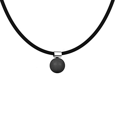 Damen Kautschuk Kette Halskette mit Perlen 12 mm Swarovski Perle Anhänger Weiß/Schwarz Kautschukband mit 925 Sterling Silber Verschluss, Länge wählbar (Schwarz) von Edellis