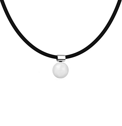 Damen Kautschuk Kette Halskette mit Perlen 12 mm Swarovski Perle Anhänger Weiß/Schwarz Kautschukband mit 925 Sterling Silber Verschluss, Länge wählbar (Weiß) von Edellis