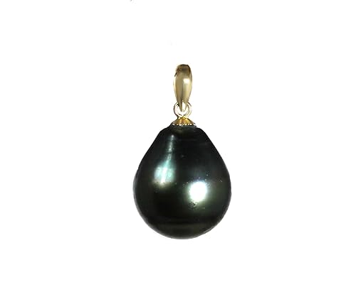 Echter Tahiti-Zuchtperlenanhänger Semi-Barock 11-12 mm - Qualität AA Erhältlich in 14 K Gold mit oder ohne Kette (Anhänger ohne Kette) von Edellis