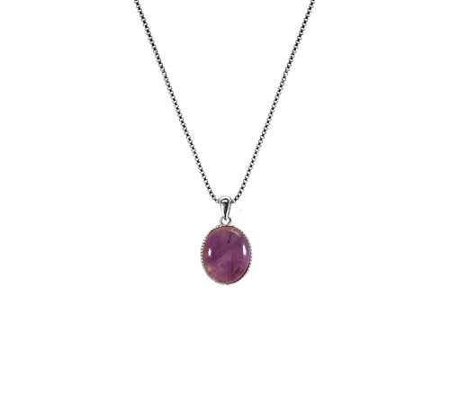 Edellis Damenkette aus weiß rhodiniertem 925er Silber mit klassischem ovalen Edelstein-Anhänger (Amethyst) von Edellis