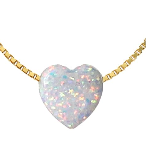 Edellis Halskette Mit Weiße Opal Herz 12 mm, 14 Karat Gold Gefüllt Boxhalskette | Länge 42 – 48 cm (42) von Edellis