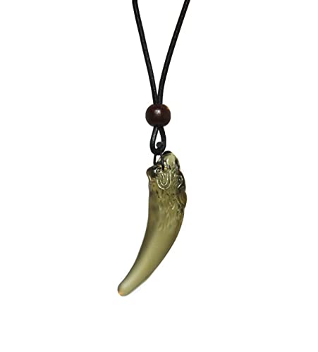 Edellis Halskette Wolfszahn Anhänger Wikinger Kette Wolfzahn Anhänger Verstellbar Lederkette Wolfszähne Tribal Talisman Halskette Amulett für Damen Herren (Eis-Obsidian) von Edellis