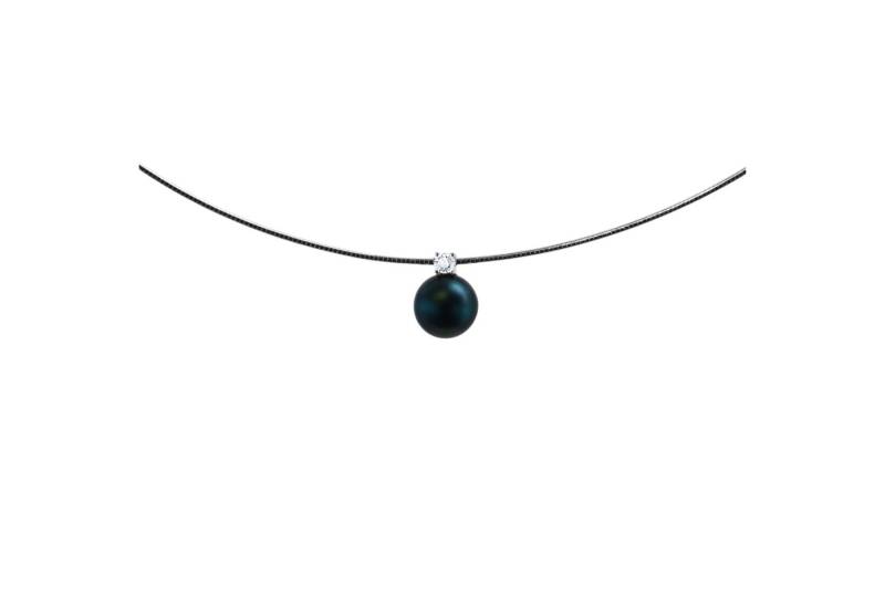 Edellis Kette mit Anhänger Omega Kette mit Tahiti-Perle 9 mm AA+ & Zirkonia – 925 Sterling Silber von Edellis