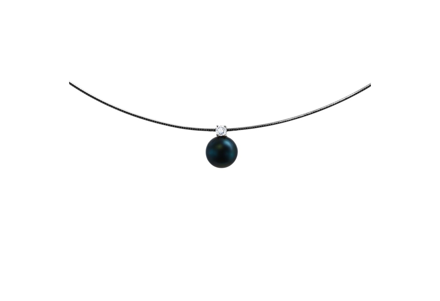 Edellis Kette mit Anhänger Omega Kette mit Tahiti-Perle 9 mm AA+ & Zirkonia – 925 Sterling Silber von Edellis