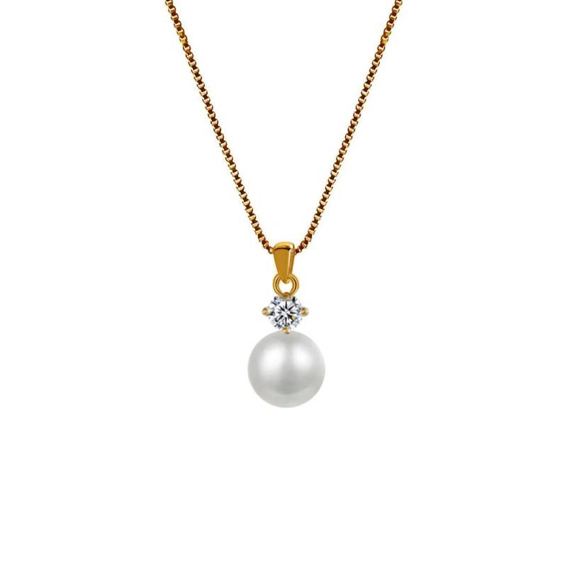 Edellis Kette mit Anhänger Silber Halskette – echte weiße Süßwasserperle 8–9 mm AAA+ mit Zirkon von Edellis