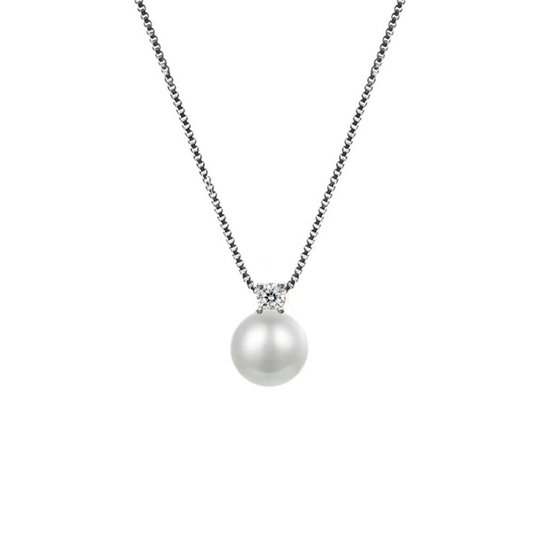 Edellis Kette mit Anhänger Silber Halskette – echte weiße Süßwasserperle 8–9 mm AAA+ mit Zirkon von Edellis