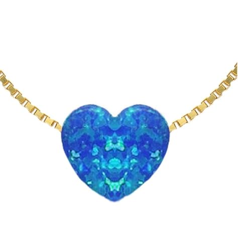 Edellis Königsblaue Opal Herz Halskette mit 14 Karat Gold Gefüllt Venezianer Box Kette | Herz Halskette | Blauer Opal Schmuck | Herz Schmuck | Länge 42-48 cm (42) von Edellis