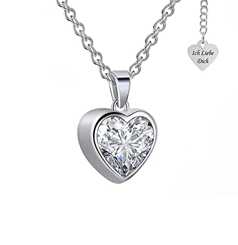 Edellis Silber 925 Herz Kette Herzkette Halskette für Damen Freundin | Silberkette mit Herz-Anhänger | Silber-Schmuck Damenkette | Geschenk *Ich Liebe Dich* | Länge wählbar (45 cm) von Edellis