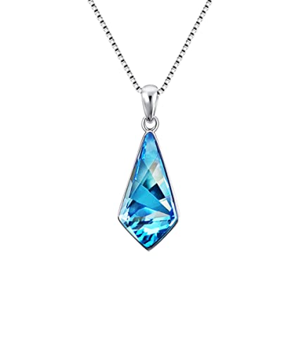 Glamouröse Halskette in 925 Sterling Silber Swarovski Elements Kristall blau Anhänger | Geschenk für Mutter Damen Mädchen Kettenlänge: 42 cm - 47 cm von Edellis