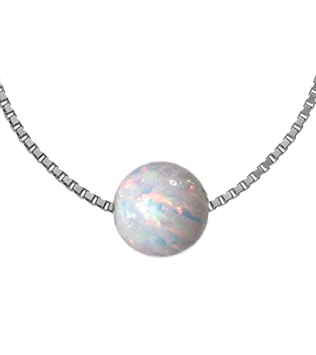 Hochwertiger runder Weißer Opal 8 mm mit weiß rhodinierter 925 Sterling Silber Venezianer Box Kette | Weiße Opal Schmuck Länge 42-48 cm (42) von Edellis