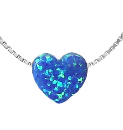 Königsblaue Opal Herz Halskette mit weiß rhodinierter 925 Sterling Silber Venezianer Box Kette | Herz Halskette | Blauer Opal Schmuck | Herz Schmuck | Länge 42-48 cm (45) von Edellis