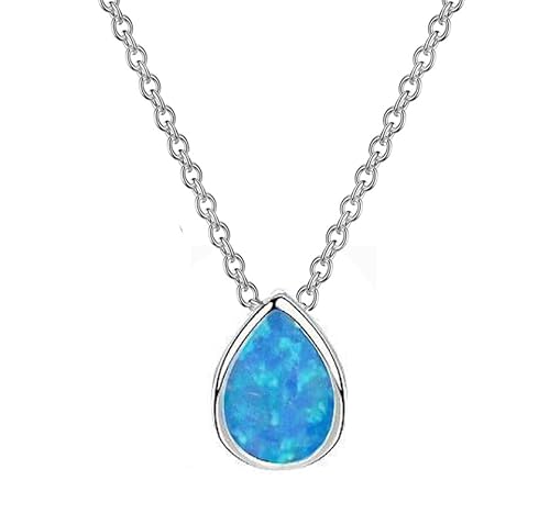 Königsblaue Opal Tropfenform Halskette aus 925 Sterling Silber | Valentinstag Geschenkschmuck für Damen Mädchen, Verstellbar Kettenlänge: 40-45 cm von Edellis