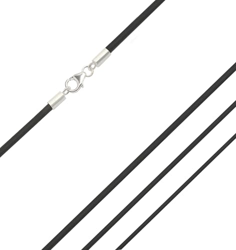 Ziegenleder Kette, Leder-Band, Leder-Collier schwarz, robuste und weiche Glattleder mit 925 Silber Karabiner 1mm, 2mm breit, Länge wählbar (40, Silber 1mm) von Edellis