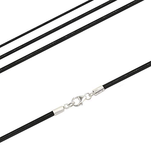 Ziegenleder Kette, Lederband, Leder-Collier schwarz, robuste und weiche Glattleder mit 925 Silber Karabiner 1mm, 2mm und 3mm, Länge wählbar (38, Silber 2mm) von Edellis