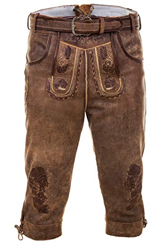 Bayerische Traditionelle Kniebund Lederhose Thomas mit passenden Trachtengürtel , Braun, Gr. 64 von Edelnice Trachtenmode