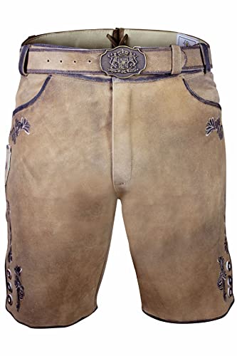 Edelnice Trachtenmode Bayerische Traditionelle Krachlederne Kurze Lederhose Linus aus weichem Ziegenleder inkl. Gürtel Gr. 46-64 (56) von Edelnice Trachtenmode