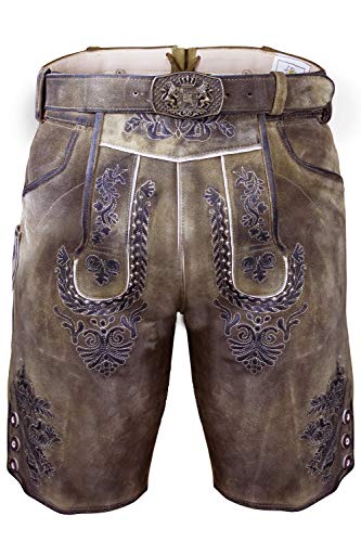 Bayerische Traditionelle Krachlederne Kurze Lederhose Valentin inkl. Gürtel Gr. 44-62, Olivbraun, 48 von Edelnice Trachtenmode