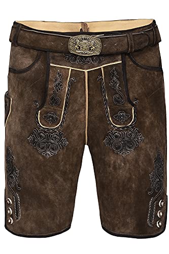 Edelnice Trachtenmode Bayerische Traditionelle Kurze Lederhose Fabian mit passendem Trachtengürtel aus Ziegenleder Gr. 46-64 (58) von Edelnice Trachtenmode