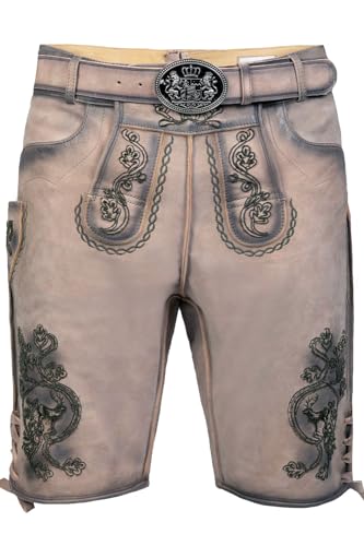 Edelnice Trachtenmode Bayerische Traditionelle Kurze Lederhose Felix aus Ziegenleder mit aufgerauter Stickerei inkl. Gürtel Gr. 48 von Edelnice Trachtenmode