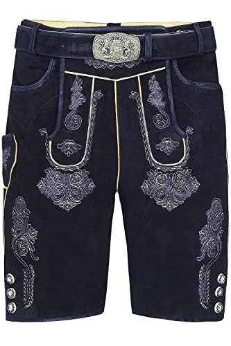 Edelnice Trachtenmode Bayerische Traditionelle Kurze Lederhose Ferdinand mit passendem Trachtengürtel aus Ziegenleder Gr. 44-68 (as3, Numeric, Numeric_56, Regular, Regular) von Edelnice Trachtenmode