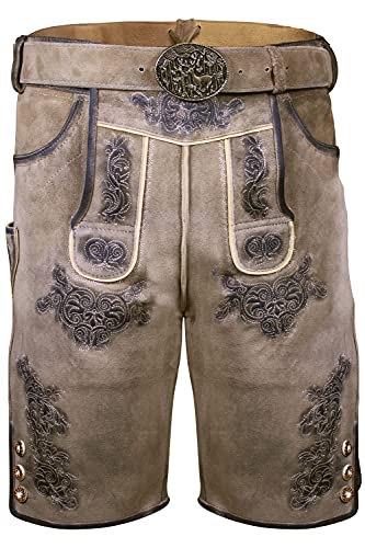 Edelnice Trachtenmode Bayerische Traditionelle Kurze Lederhose Fred aus Ziegenleder mit aufgesetzer Stickerei inkl. Gürtel Gr. 52 von Edelnice Trachtenmode