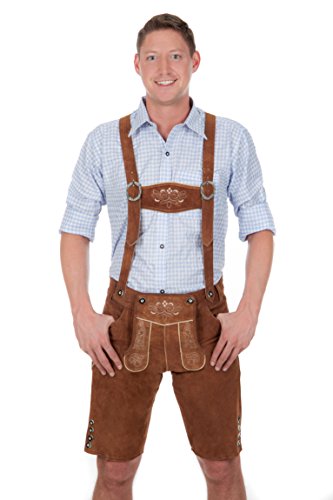 Bayerische Traditionelle Leder Hosen Lederhosen mit Hosenträger Kastanienbraun, Braun - 48 von Edelnice Trachtenmode