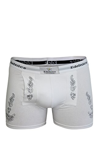 Edelnice Trachtenmode Boxershors im Lederhosen-Look versch. Farben Gr. XS-2XL (L, weiß) von Edelnice Trachtenmode