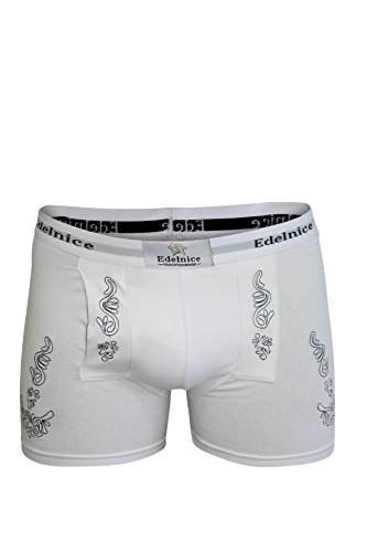 Edelnice Trachtenmode Boxershors im Lederhosen-Look versch. Farben Gr. XS-2XL (S, weiß) von Edelnice Trachtenmode