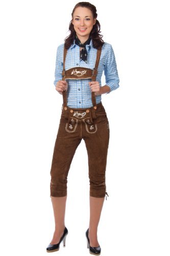 Edelnice Trachtenmode Damen Trachten Kniebundhose braun aus feinstem Rindsveloursleder Gr 34 von Edelnice Trachtenmode