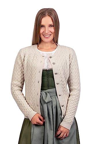 Edelnice Trachtenmode Damen Trachten Strickjacke Marlene aus Wolle in Moosgrün oder CremeGr. 34-48 (Creme, 34) von Edelnice Trachtenmode