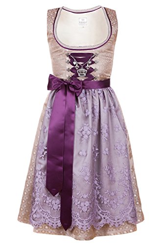 Exklusives Designer Midi Dirndl Gold Brokat mit wunderschöner Schürze und Charivari Gr. 32-52 (40) von Edelnice Trachtenmode