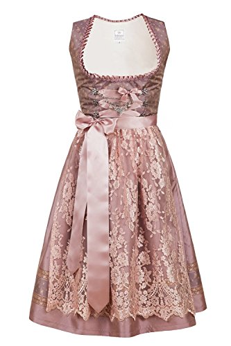 Edelnice Trachtenmode Exklusives Designer Midi Dirndl Madeleine inkl. Spitzen Dirndlschürze und Charivari Gr. 32-52, Rosa, 32 von Edelnice Trachtenmode