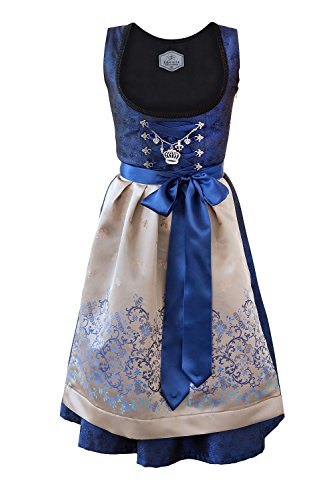 Edelnice Trachtenmode Bayerisches Damen Midi Dirndl Kleid 2-teilig + Schürze Royalblau Gold - Blau Gr. 36 von Edelnice Trachtenmode