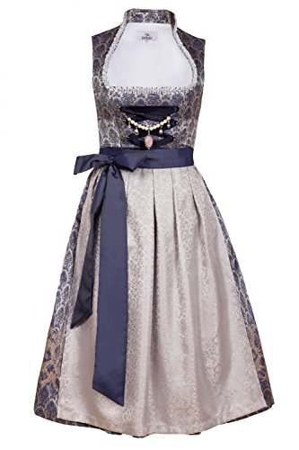 Edelnice Trachtenmode Exklusives Designer Midi Stehkragen Dirndl Marianna inkl. Spitzen Dirndlschürze und Charivari Gr. 32-54, Blau, 34 von Edelnice Trachtenmode