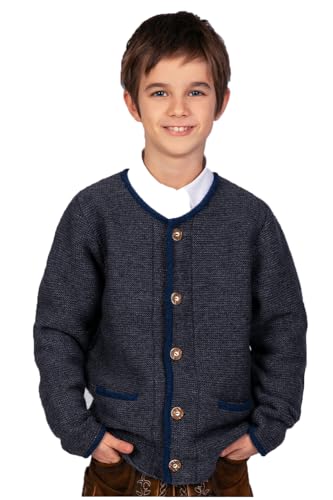 Edelnice Trachtenmode Kinder Trachten Strickjacke Felix aus Wolle in Blau oder Anthrazit Gr. 104-164 (DE/NL/SE/PL, Numerisch, 140, Regular, Anthrazit) von Edelnice Trachtenmode