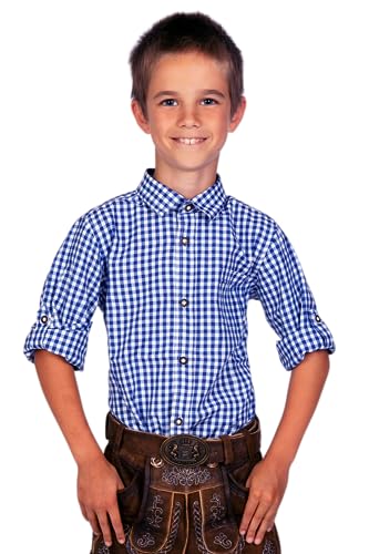 Edelnice Trachtenmode Kinder Trachtenhemd rot oder blau kariert Gr. 128-164 (as3, Numeric, Numeric_152, Regular, Blau) von Edelnice Trachtenmode