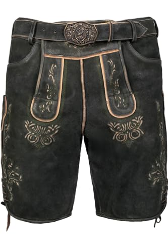 Edelnice Trachtenmode Kurze Wildbock Lederhose Friedl dunkel mit gruener Stickerei Gr. 44-64 (DE/NL/SE/PL, Numerisch, 60, Regular, Regular, schwarz) von Edelnice Trachtenmode