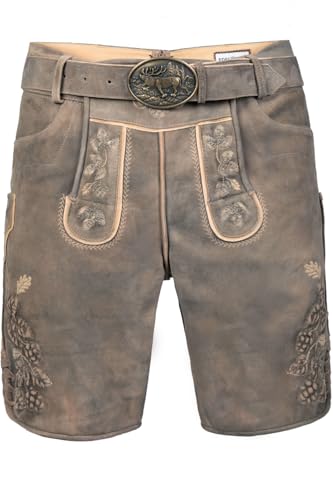 Edelnice Trachtenmode Kurze Wildbock Lederhose Kare grau mit Heller Stickerei Gr. 44-64 (DE/NL/SE/PL, Numerisch, 54, Regular, Regular, grau) von Edelnice Trachtenmode