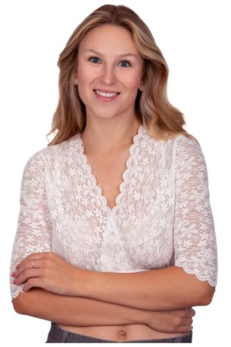 Edelnice Trachtenmode Lange Spitzen Dirndlbluse Thesi Gr. 32-54 (DE/NL/SE/PL, Numerisch, 36, Regular, Regular, weiß) von Edelnice Trachtenmode