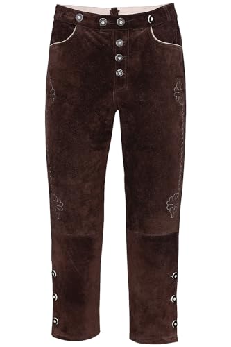 Edelnice Trachtenmode Lange Trachtenlederhose aus Rindveloursleder in schwarz, mittelbraun oder Dunkelbraun Gr. 44-68 (DE/NL/SE/PL, Numerisch, 62, Regular, Regular, Dunkelbraun) von Edelnice Trachtenmode