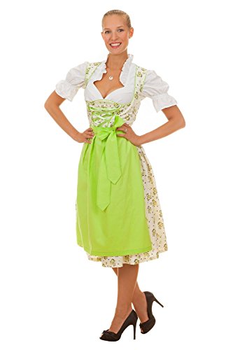 Edelnice Trachtenmode Mini Dirndl 3-TLG. mit Blumenprint inkl. Dirndlschürze und Bluse, grün, Gr. 34 von Edelnice Trachtenmode