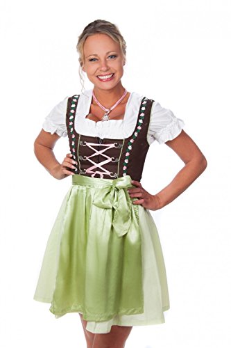 Edelnice Trachtenmode Mini Dirndl 3-teilig grün pink mit passender Bluse und Schürze Gr 34 von Edelnice Trachtenmode