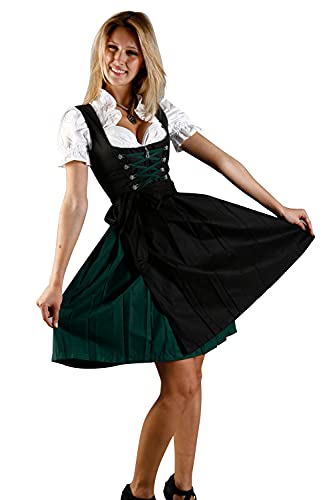 Edelnice Trachtenmode Nostalgisches Mini Dirndl 3-TLG. grün schwarz inkl. passender Bluse und Schürze Gr. 32 von Edelnice Trachtenmode