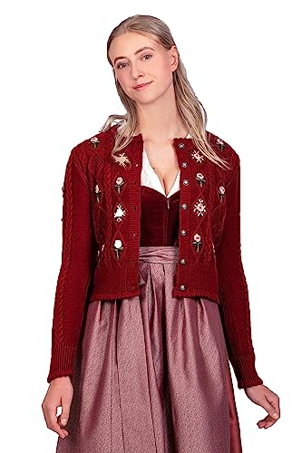 Edelnice Trachtenmode Trachten Strickjacke Damen Lucia mit Knöpfen und Blumenstickerei in rot Bordeaux Gr. 34-48 (40) von Edelnice Trachtenmode