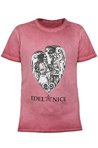 Edelnice Trachtenmode Trachten T-Shirt aus Baumwolle mit rockigem Print perfekt Nicht nur zur Lederhose Farbe blau, rot, schwarz oder grün Gr. S-4XL von Edelnice Trachtenmode